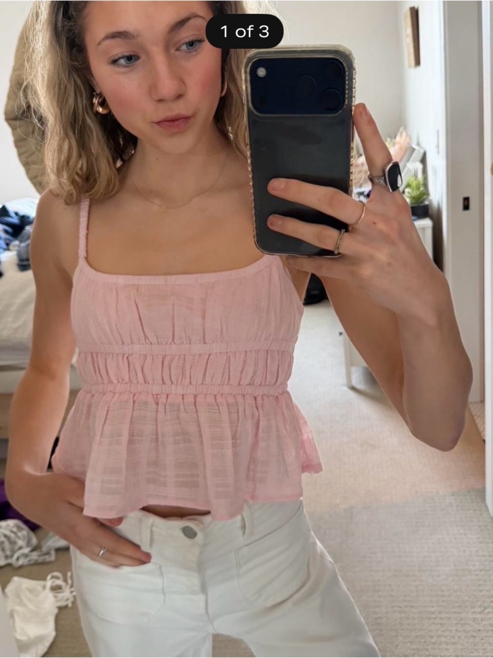 Women’s Pink Ruffled Tank Top - Picture 3 of 3